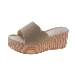 [Free Shipping] Thick-Soled Wedge Sandals Large Size Solid Color Casual And Fashionable Round-Toe Design WomenS Shoes From Taizhou