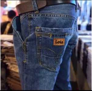 Jeans Lois Standar Full Length Warna Blue Black dengan Pilihan Pinggang Tinggi untuk Pria [COD]