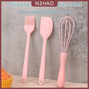 N2HAO 3 cái bộ Silicone Baking Set bánh kem thìa scraper bếp hộ gia đình trứng Whisk thịt nướng dầu bàn chải tiện ích nhà bếp Nguồn cung cấp