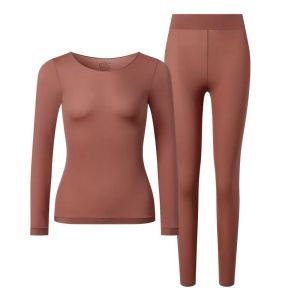 Ready stock)Warm Womens Winter Warm Thin Long Shirt Cover Seamless Warm Top and Pants Underwear Set
