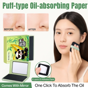 Oil Blotting Paper Bamboo Charcoal with Puff Face Special Tissue Oil Blotting Paper with Mirror Oil Control Hygiene Convenient粉扑式吸油纸