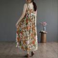 PM✿ Summer loose floral suspender dress women retro vacation mid-length dress. 