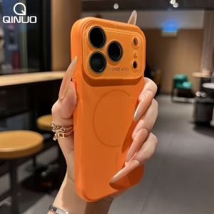 Large Window Magnetic Liquid Silicone Case For iPhone 17 Air 16 15 14 13 12 Pro Max For Magsafe Lens Protection Matte Soft Cover