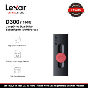 Lexar JumpDrive Dual Drive D300 32GB/64GB/128GB/256GB USB 3.2 Gen 1 USB-C Flash Drive - USB Storage