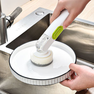 Replaceable Sponge Long Handle Cleaning Brush Soap Dispenser Pot Dish Bowl Cup Home Kitchen Sink Scrubber Household Washing Tool
