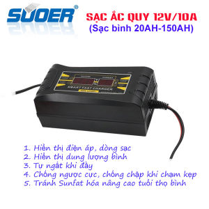 Bộ sạc ắc quy 12V 10A SUODER-SON1210D sạc bình 20Ah-150Ah - chống ngược cực chống chập tự ngắt khi đầy