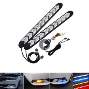 2pcs Car LED Daytime Running Light Waterproof Headlight Light Bar Strip Tail Brake Stop Turn Signal Yellow Turn Signal White DRL Light