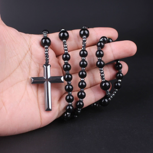 Hematite Prayer Necklace Holy Soil for Cross Pendant Rosary Prayer Religious Necklace Rosary Prayer Beads Rosary Beads