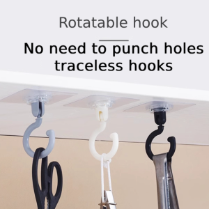 Ceiling Hook Self-adhesive Wall Hanging Traceless Multi-functional 360° Rotating Hook Rotating Clothes and Coat Hook