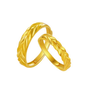 CTS 24K 999 Soild Gold Wheat Couple Rings Adjustable Gold Jewelry CHOW TAI SENG 周大生 G0AC0318 G0AC0318M