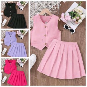 liz Best Seller Casual Sleeveless Vest  and Pleated Skirt for Girl  Teen-ager Tween Set Terno  - best seller - good quality - super kapal ng tela - trending  - 100 percent cotton - mall quality - Top pick  - madaling maubos - trending  - made of imported