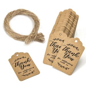 200Pcs Thank You Label with Natural Jute Twine Kraft Paper Gift Tag for Wedding Birthday Christmas