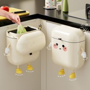 JOEYTH 9L/12L Litter Bins Cartoon Large Capacity Wall Hanging Trash Can Cute with Cover Recycle Bin Kitchen