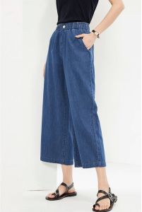 Quần lửng nữ ống rộng vải bò giấy lưng thun co giãn cao cấp thời trang - quần áo huyền anh [M13]