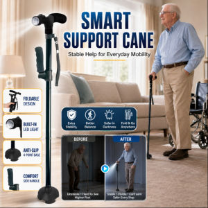 Foldable Walking Stick Multifunctional Cane LED Light Adjustable Portable Walking Aid Mobility Stick