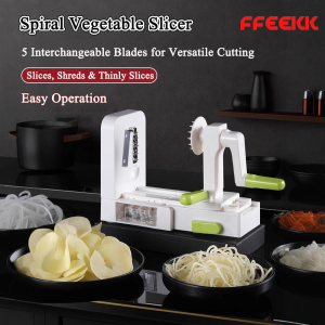 FFEEKK เครื่องหั่นผัก เครื่องสไล์ผัก ที่หั่นผัก เครื่องตัดผัก เครื่องหั่นผักมือหมุน ใบมีดแสตนเลส ใบมีดสามารถเปลี่ยนได้