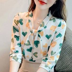 Printed Chiffon Shirt Womens 2022 Summer New Three-quarter Sleeve Design Temperament Trendy Fashion All-match Top Loose Plus Size 5XL Blouse