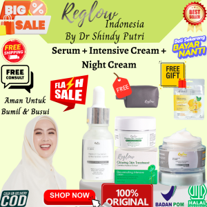 REGLOW Glowing Skin Treatment Serum & Intensive Cream & Night Cream ( Krim Malam ) Original By Dr Shindy Putri Official Store Resmi BPOM | Halal MUI | Aman BUMIL BUSUI | Mencerahkan | Jerawat | Flek | Kusam | Berminyak | Beruntusan