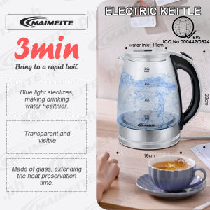 MAIMEITE Electric Kettle Glass 1.8L Glass Fast Heating Double Layer Anti Scalding Transparent Heater Kettle Blue Light