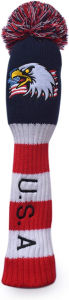 USA Flag Eagle Embroidered Knitted Golf headcovers 135 Set for 460cc Driver Wood Hydrid POM POM Head Club Covers