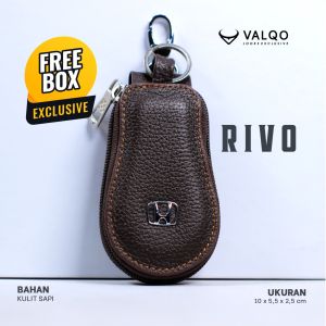 VALQO Gantungan kunci RIVO Kulit Sapi Coklat CH Embos Dompet STNK Remot Mobil Motor Honda Toyota Daihatsu Mitshubishi Suzuki