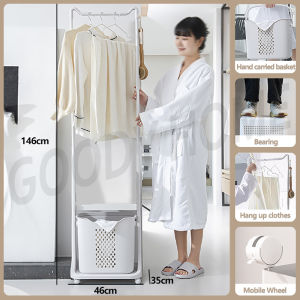 Goody Laundry Basket With Wheels Bathroom Multi-layer Clothes Storage Household Bathroom Storage Shelf