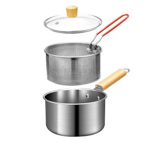 UUMIR Mini Stainless Steel Fryer Pot Portable with Basket and Lid Soup Pot High Quality Durable Saucepan for Kitchen Cooking