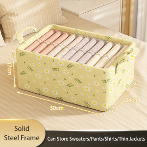JustLiving Foldable Large Clothes Storage Box Wardrobe Closet Drawer Storage Basket Large Capacity Fabric Storage Organizer Box Stackable Clothes Storage Box with Steel Frame