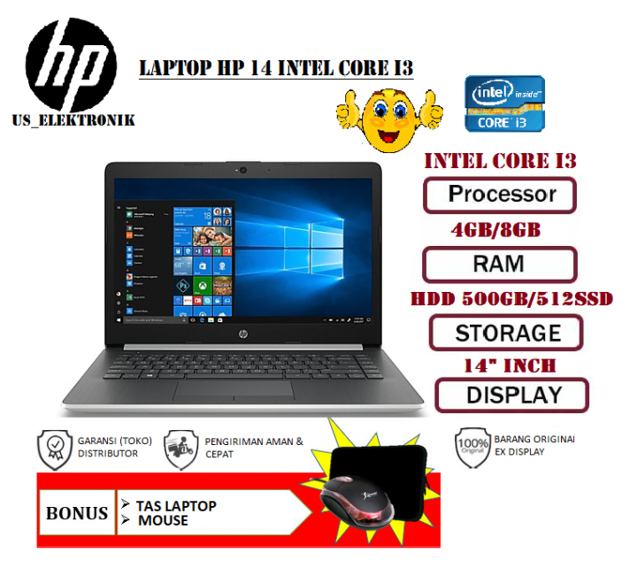 LAPTOP HP 14 INTEL CORE I3 GEN 6 RAM 4GB HDD 1TB LAYAR 14 INCH BERGARANSI WINDOWS 10 FREE TAS/MOUSE