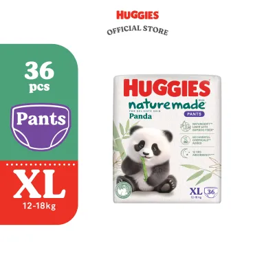 Huggies Naturemade Panda Pants Diapers M56 / L42 / XL36 / XXL24 (1 Pack) - Super Premium Baby Diaper with Bamboo Fiber