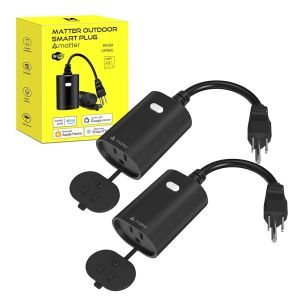 Minoston Matter Outdoor Smart Plug WiFi Heavy Duty Plug-in Outlet IP65 Waterproof Compatible with Alexa Apple Home SmartThings Home Smart Life Remote Control 15Amp Black (MP22M)