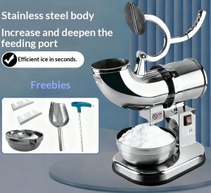 Commercial High-Power Electric Ice Crusher Stainless Steel Dual-Blade Ice Blender – Fully Automatic Smoothie Maker for Sushi Bars and Bubble Tea Shops