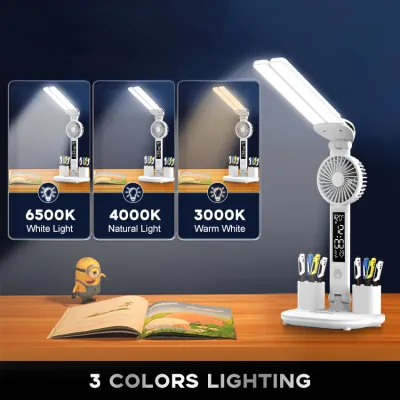 【COD】Lampu Belajar LED Lampu Meja Kipas Lampu Belajar Multifungsi Lampu Meja Pelindung Mata 3 Warna