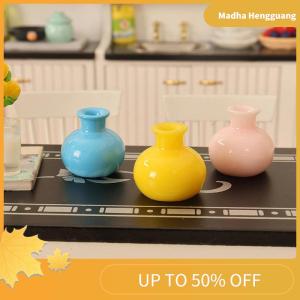 Madha 5Pcs 1:12 Dollhouse Miniature Vase Mini Simulation Geometry Vase Set Flower Arrangement Green Plant Pots Model Home Decor Toys