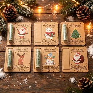 OKKFINE 6Pcs Santa Claus Cash Gift Holder Snowman Kraft Paper Xmas Tree Ornament Traditional Christmas Tree Decorations Christmas Tree Hanging Pendant for Holiday Party Scene
