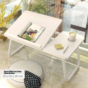 Warm White Foldable Bed Table Anti Slip Mini Laptop Table Portable Study Table Adjustable Meja Lipat Meja Laptop Mudah Alih