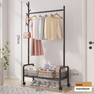 Large capacity coat rack bedroom floor-standing rack clothing storage rack with rollers and shoe rack