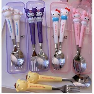 Sanrio Kitty Kuromi 2pcs/set Fork Spoon Stainless teel Student Tableware Accessories Portable baby EatingTableware