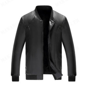huowa Trendy and Comfortable Mens PU Leather Jacket with Ribbed Collar Suitable for Various Occasions