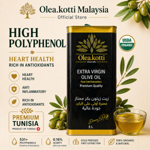 Olea Kotti Organic Extra Virgin Olive Oil 5L | High Polyphenol EVOO | Minyak Zaitun Organik Cold Pressed Tunisia Keto - Keto Friendly