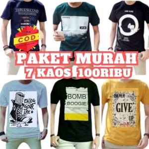 Paket usaha 100ribu dapat 7 baju kaos distro motif keren T-shirt pria wanita dewasa remaja
