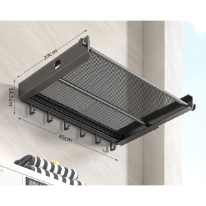 44/60cm Foldable Aluminium Towel Rack / Retractable Balcony Drying Rack With Mesh And Hook / Detachable Bathroom Shelf