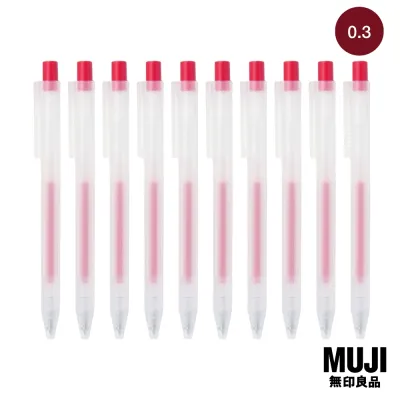 มูจิ ปากกาลูกลื่นหมึกเจลแบบกด 10 ด้าม หัว 0.3 สีแดง - MUJI Gel Ink Pen Knock Type Set 10 / 0.3 Red