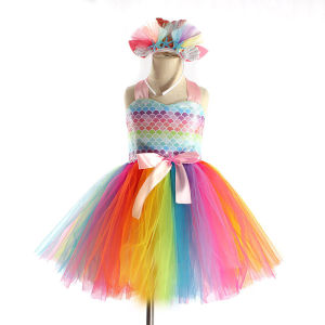 Christmas Dress Costume for Girls Kids Colorful Mermaid Scales Tutu Princess Dress Cute and Pretty Gift
