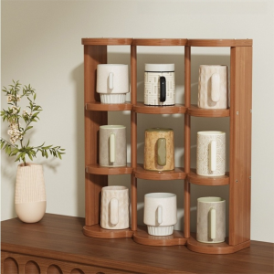 NEXASHOP Wooden Cup Storage Shelf Multi-Grid Cup Display Rack Modern Desk Organizer Coffee Cup