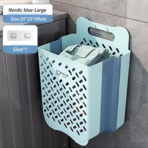 (SG Seller) Folding Bathroom Laundry Basket Wall Mounted Hanging Portable Dirty Clothes Storage Basket Household Laundry Bag