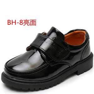 Childrens leather shoes black and white school student performance shoes Korean-style British casual lace-up small leather shoes
