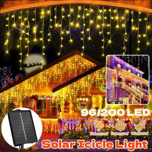 Solar Led Icicle Curtain String Lights Waterproof Outdoor Hanging Fairy Light Raya Eid Decoration