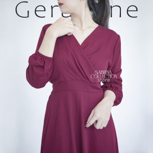 Geraldine Dress Sabrina Korean Style BigSize Baju Wanita Natal Midi Gaun Gereja Casual Pesta Premium