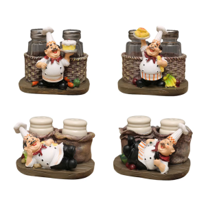 Chefs Statue Salt & Peppers Bottle Holder Decorative Ornament 2 Seasoning/Toothpick Bottle Figurines for Homes Kitchen
